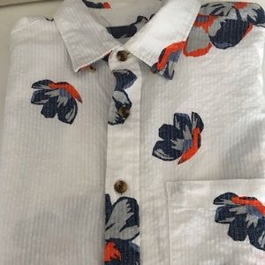Linen button up shirt with tropical flowers
